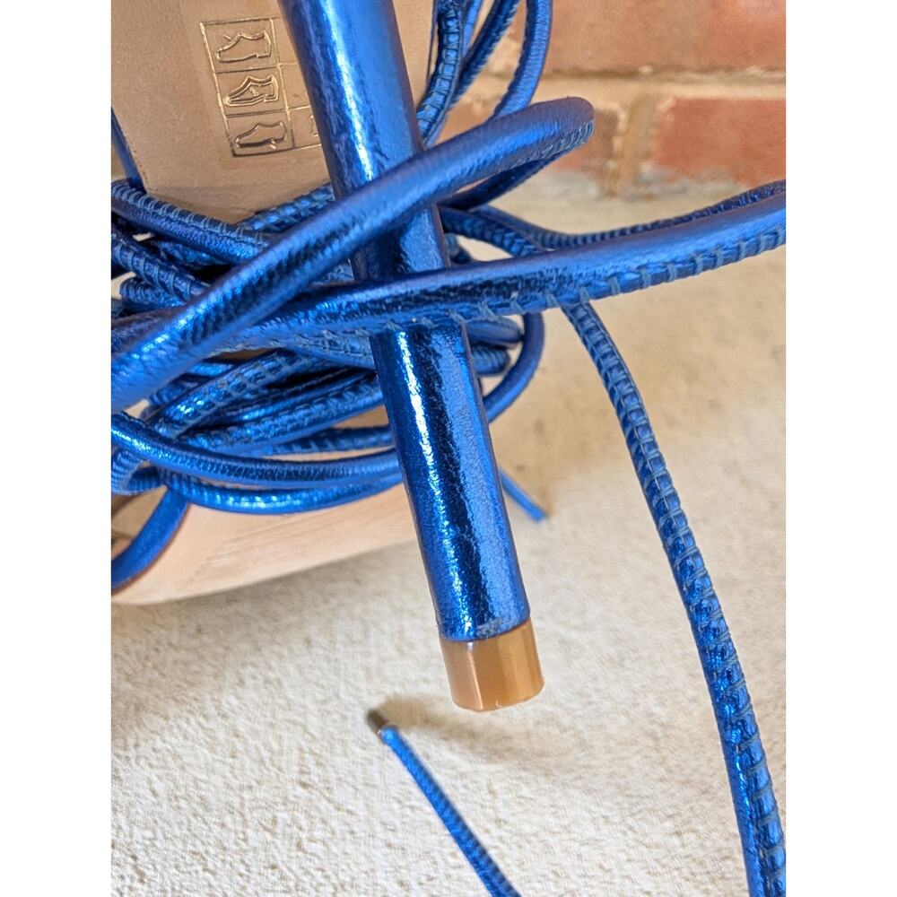 Stuart Weitzman Nudistwrap 110 Blue Metallic Leather Heel Sandal New Size 6 $525 - Picture 12 of 16